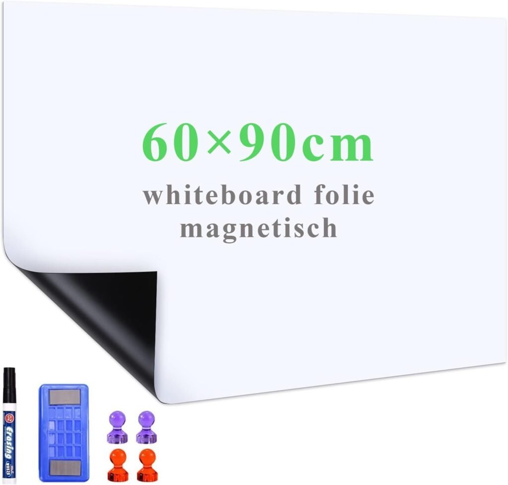Zelfklevende magnetische whiteboardfolie 45 x 90 cm met marker en wisser voor school, kantoor en thuis