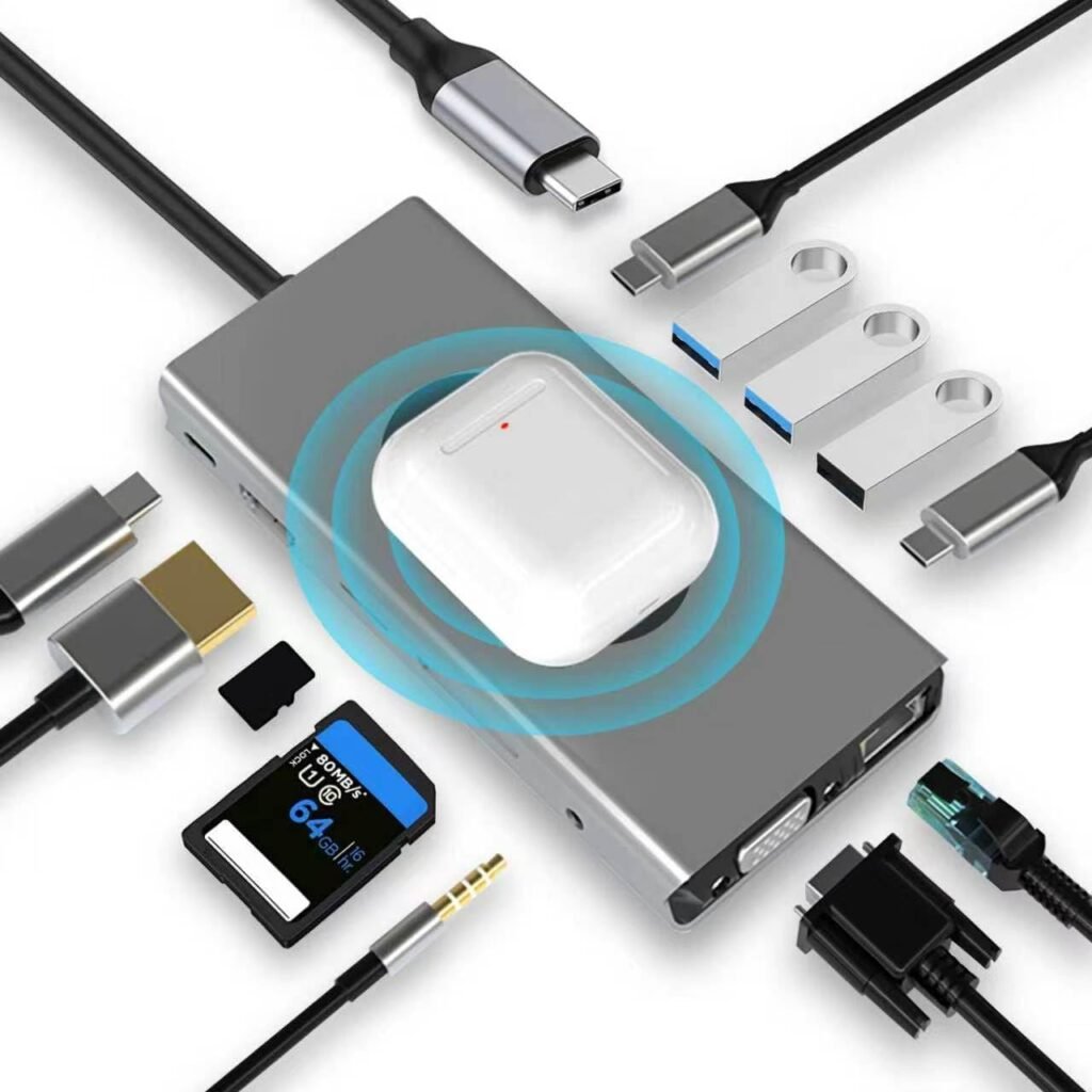 USB-C hub 13-in-1 docking station met 4K HDMI, VGA, USB, Ethernet, SD/TF en 100W PD