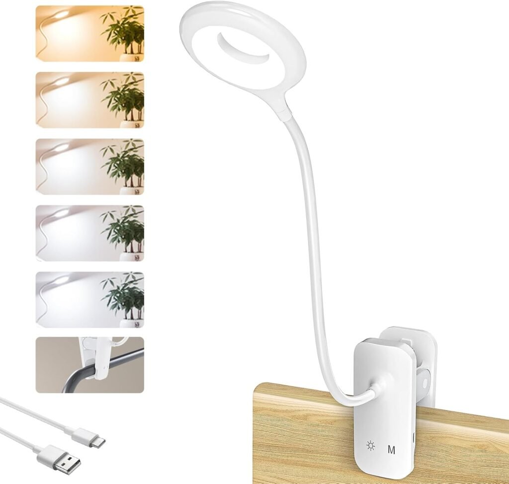 Clip-on LED leeslamp voor bed met flexibele hals, touch control en USB-opladen