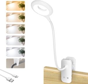 Clip-on LED leeslamp voor bed met flexibele hals, touch control en USB-opladen