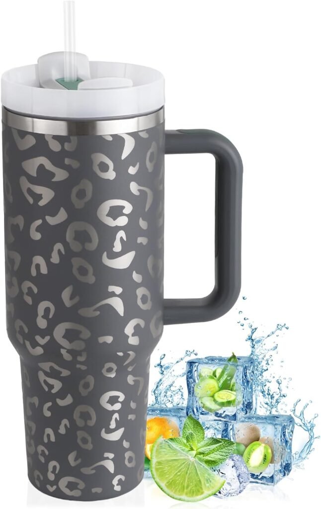 Thermosbeker 1200 ml met Rietje en Handvat - Dubbelwandige Drinkbeker - Roestvrij Staal - Voor Warme en Koude Dranken