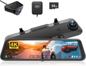 Rearview camera met parkeerbewaking, achteruitrijhulp, Full HD nachtzicht, 170 graden weergave en 10 inch touchscreen