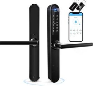 Slim Bluetooth deurslot met vingerafdruk en touchscreen voor aluminium draaideur - zwart