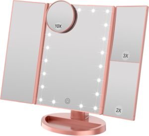Verlichte Make-up Spiegel – Dubbelzijdige Vergrootspiegel met Dimbaar Licht – 360° Draaibaar – Wandmontage