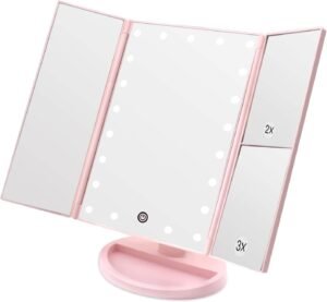 Make-up Spiegel met LED Verlichting - Cosmetische Spiegel met 10x Vergroting - Draaibare Standaard - Compact Formaat