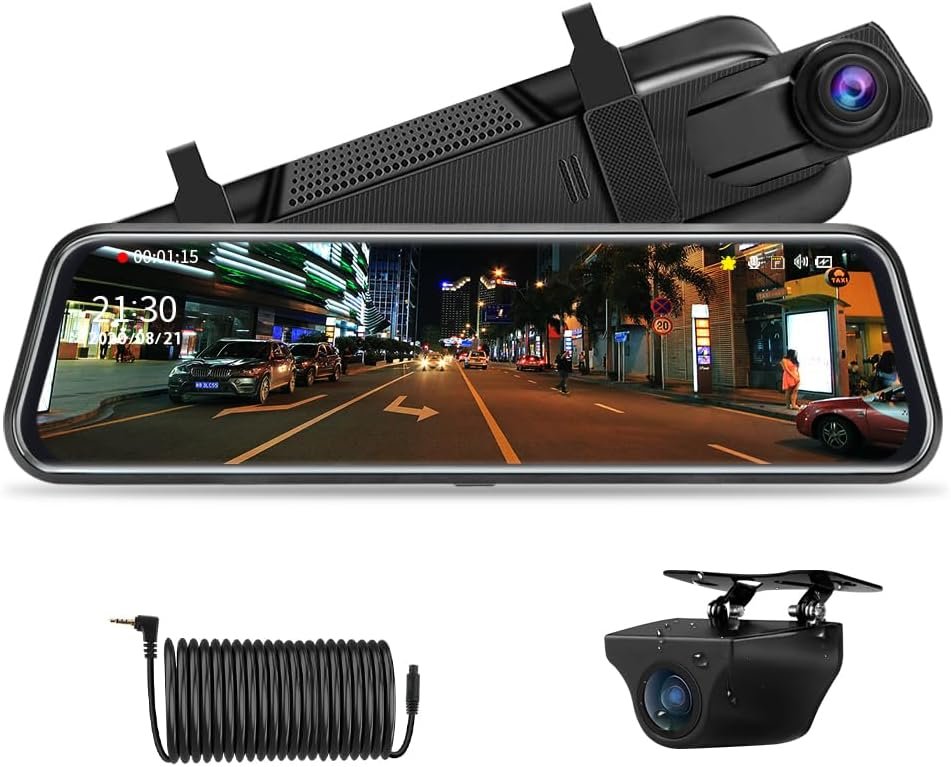Autospiegel achteruitrijcamera met touchscreen, groothoeklens, nachtzicht, G-sensor en Full HD dashcam
