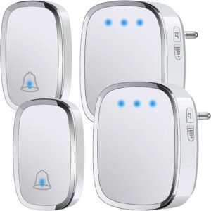 Waterdichte draadloze deurbel met LED-indicator, 2 ontvangers en instelbare beltonen voor binnen en buiten