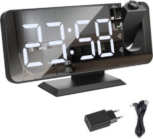 Projectiewekker – Digitale Wekkerradio met Tijd- en Temperatuurprojectie – USB-Aansluiting – Zwart, 18,3 cm