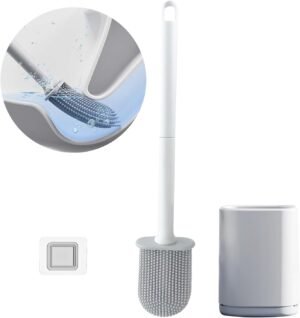 Zwart-witte siliconen toiletborstel met houder voor badkamer en toilet