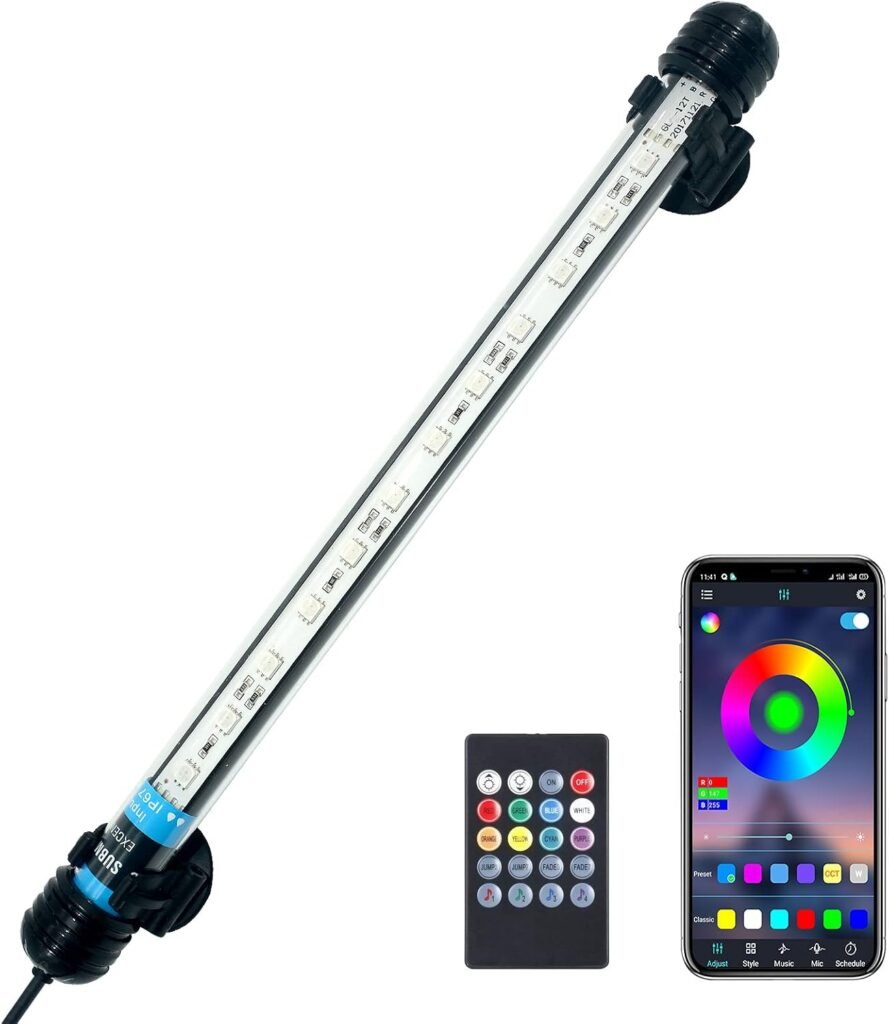 Aquariumverlichting met Bluetooth en controller, 20 watt, 28 cm LED aquariumlamp met daglicht- en maanlichteffect