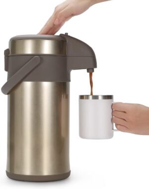 Dubbelwandige vacuüm thermoskan 1 liter met pompmechanisme van roestvrij staal
