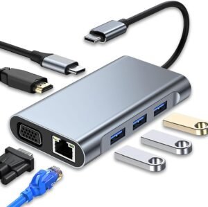 Multiport USB-C adapter met HDMI, USB 3.0, SD, TF en Ethernet aansluitingen