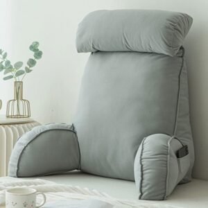 Ergonomisch lees- en tv-rugkussen met armleuningen en verwijderbare nekrol, 75 x 40 cm