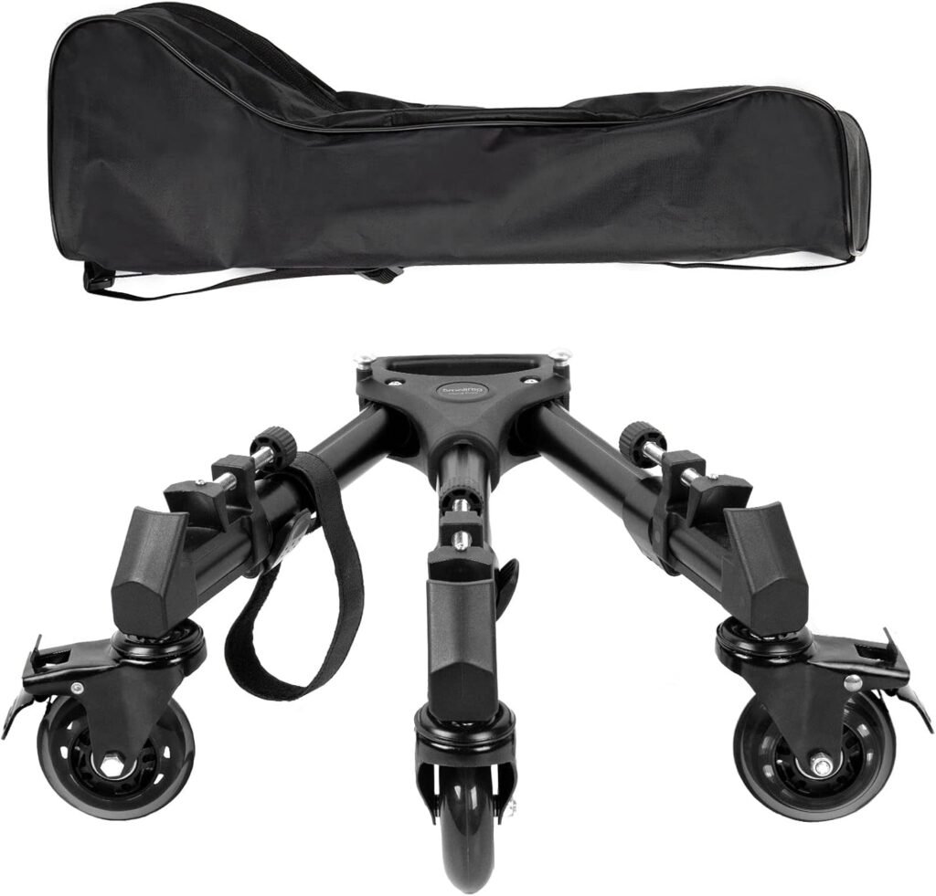 Universele tripod dolly met verstelbare statiefhouders en 15 kg draagvermogen, opvouwbaar met draagtas