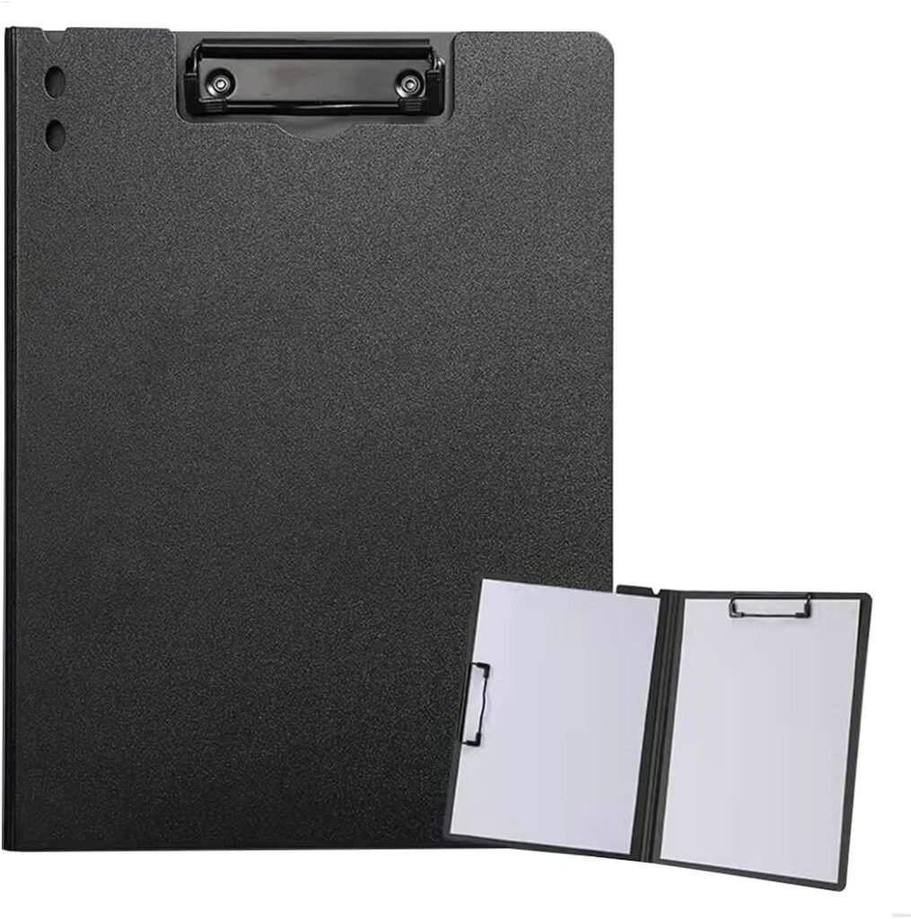 A4 kunststof klembord met twee clips, zwart, voor kantoor, studie en onderwijs, 31,5 x 22,5 cm