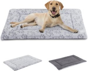 Grijs hondenbed matras van zacht pluche met wasbaar kussen voor honden en katten, 121 x 76 cm