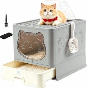 Kattenbak met deksel – Gesloten kattenbak met deodoriserend systeem – Opvouwbaar en ruimtebesparend – Hygiënisch kunststof ontwerp
