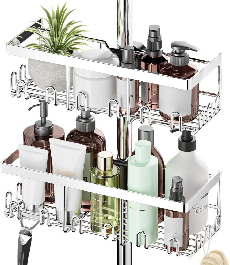 Doucheplank set van 2 stuks, RVS doucherek zonder boren voor 18-25 mm doucherail, badkamer organizer