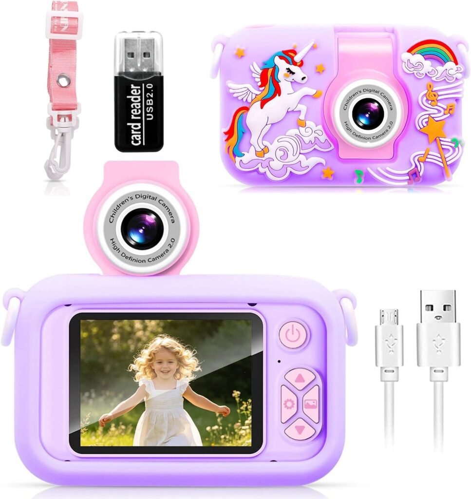 Kindercamera met 180° flip-lens en 2,4 inch IPS-scherm met siliconen beschermhoes en 32GB TF-kaart