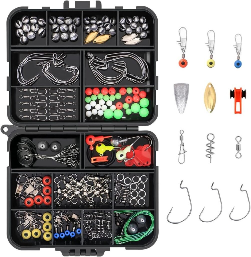 Visaccessoireset met haken, gewichten, dobbers en opbergdoos voor zoet- en zoutwatervissen