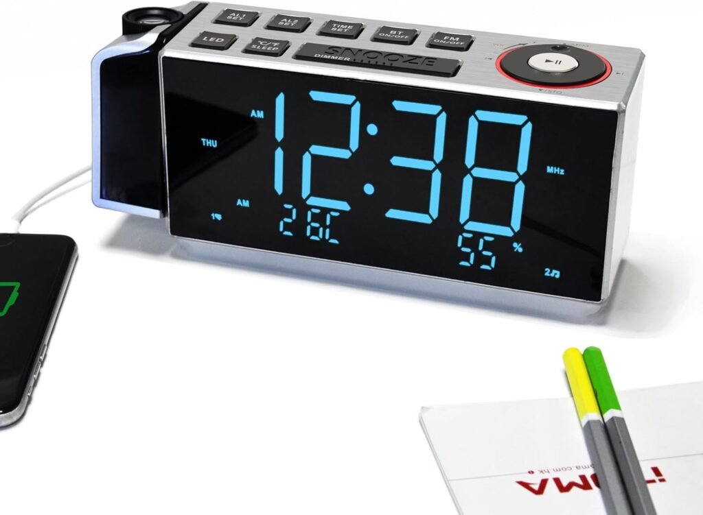 Projectiewekker met FM radio, LED display, dubbel alarm en temperatuurweergave