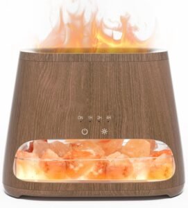 Luchtbevochtiger Aromadiffuser – Geurverspreider met Zoutbereik – Vlameffect en LED Verlichting – Timerfunctie en Compact Design