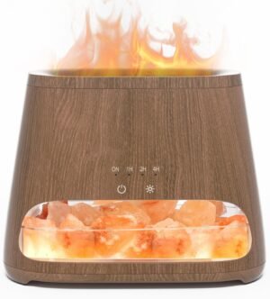 Luchtbevochtiger aromadiffuser met zoutbereik en vlameffect, LED-verlichting en timerfunctie