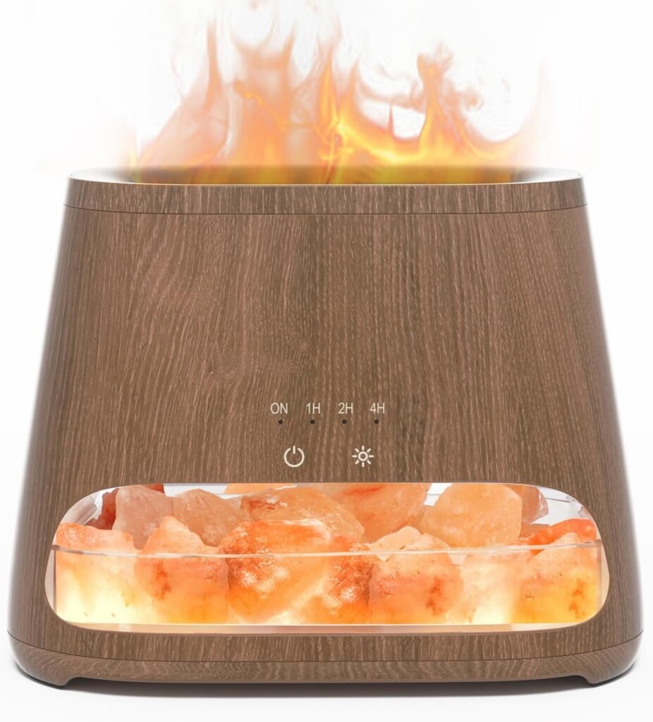 Luchtbevochtiger aromadiffuser met zoutbereik en vlameffect, LED-verlichting en timerfunctie