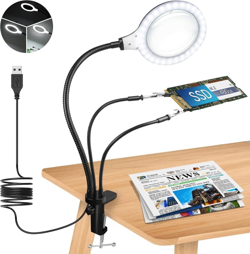Opvouwbaar vergrootglas op standaard met LED-verlichting en verstelbare vergroting