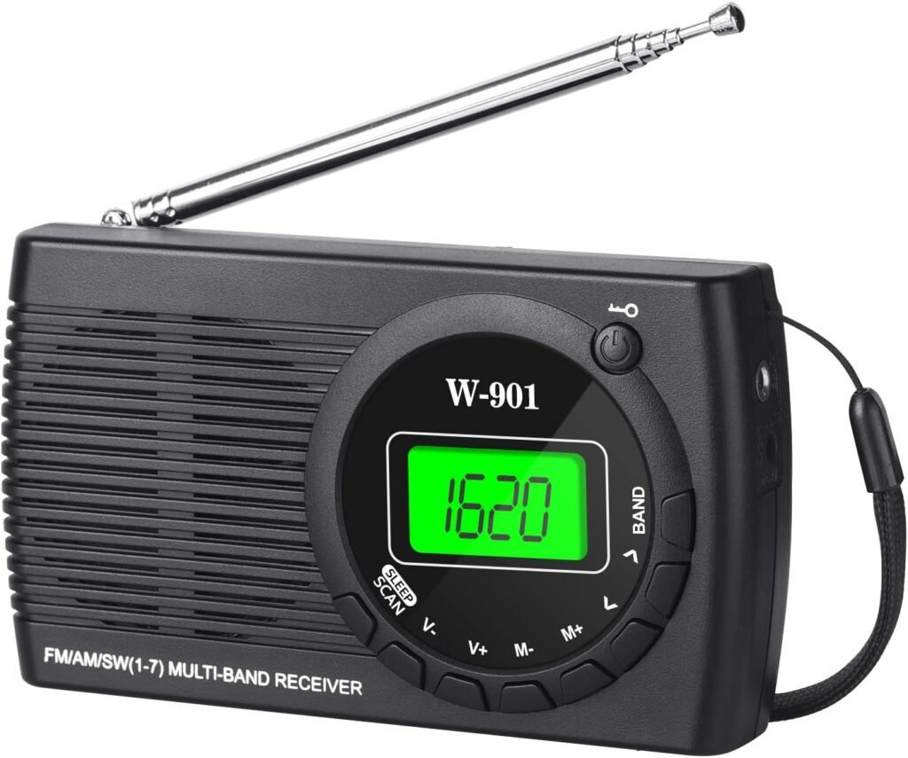 Draagbare FM/AM/SW radio met klokfunctie en koptelefoonaansluiting