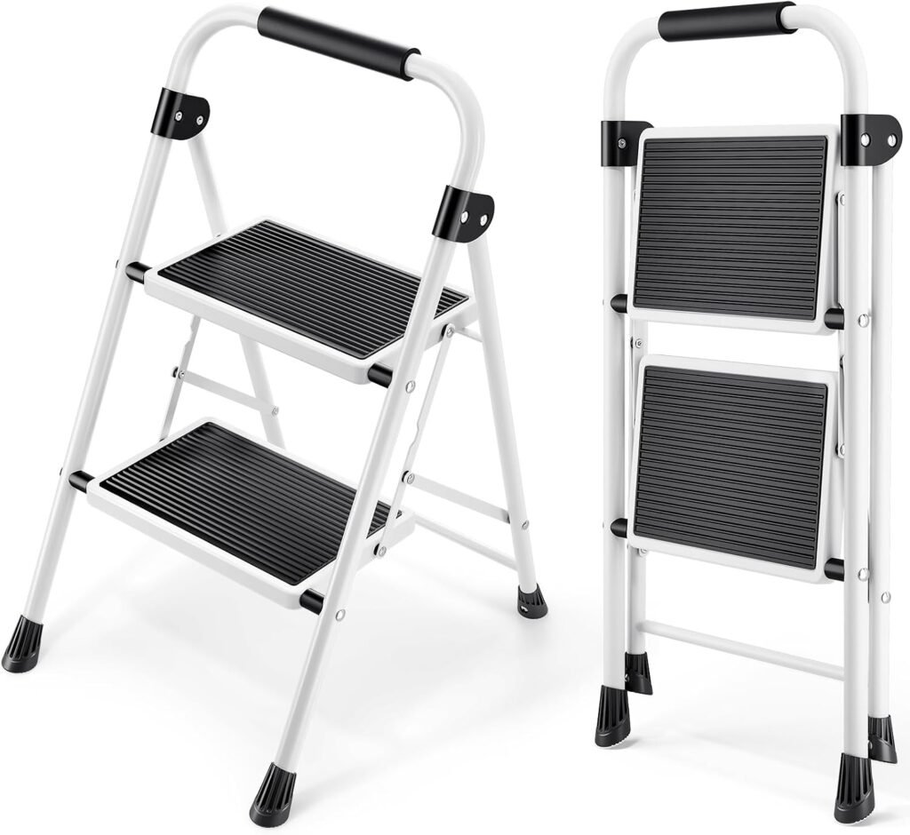 Compacte 2-trapladder vouwladder voor thuisgebruik, lichtgewicht en opvouwbaar