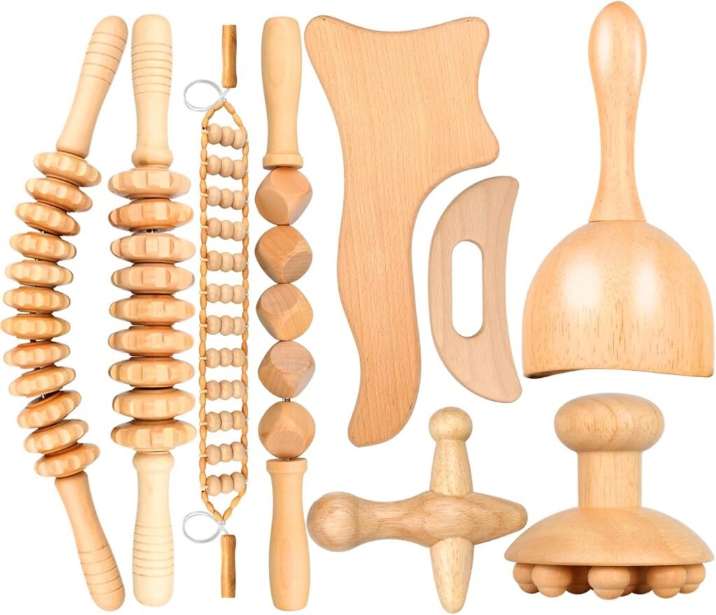 Anticellulitis massageset voor lichaamsmassage met houttherapie en ergonomisch design voor thuisgebruik