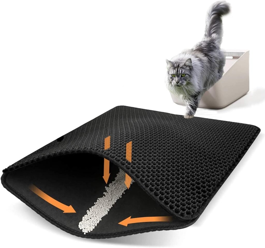 Zwarte kattenbakmat met dubbellaags honingraatontwerp voor het opvangen van kattenbakvulling
