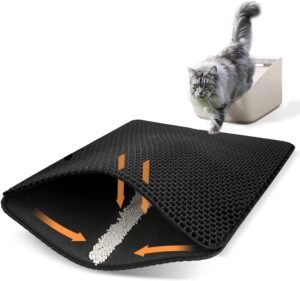 Kattenbakmat – Zwart – Dubbellaags Honingraatontwerp – EVA Materiaal – Waterdichte Vloerbescherming tegen Kattenbakvulling