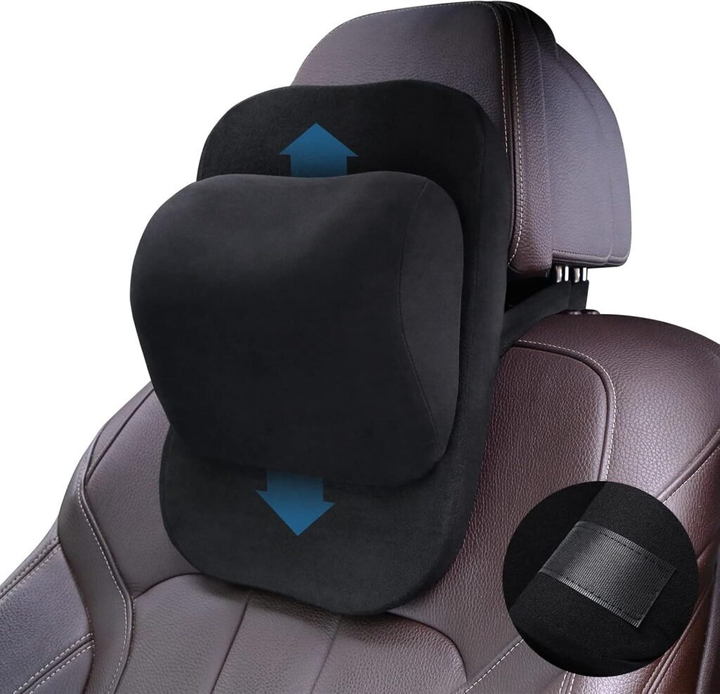 Verstelbaar zwart hoofdsteunkussen voor auto met ergonomische nekondersteuning