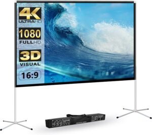 Draagbaar opvouwbaar projectiescherm van 100 inch met standaard, 16:9 beeldverhouding en draagtas voor binnen en buiten