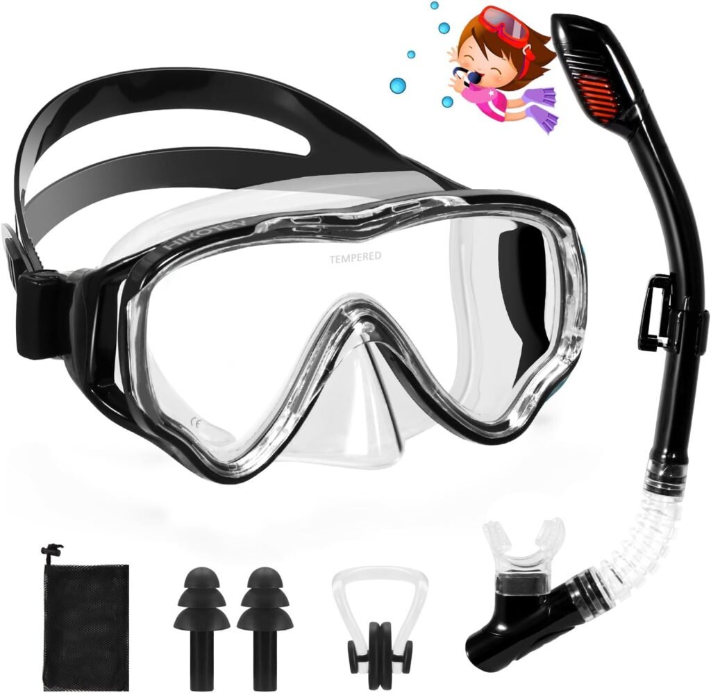 Anti-condens duikmasker met oordopjes en verstelbare snorkel voor volwassenen, zwart-offsetof