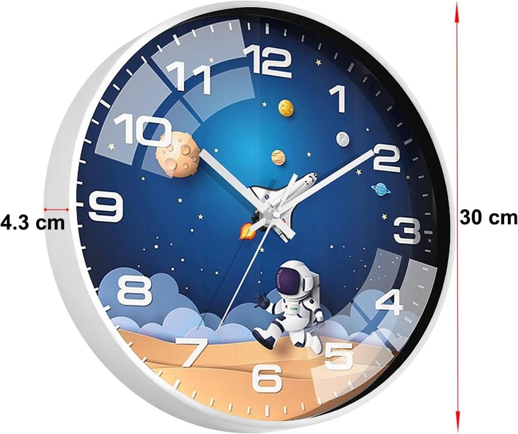 Kinder muurklok 12 inch met astronaut en ruimte thema