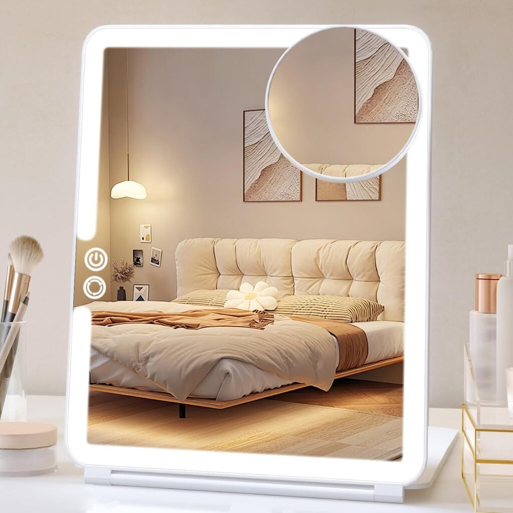 Opvouwbare make-up spiegel met vergroting en verlichting, draagbaar reisaccessoire
