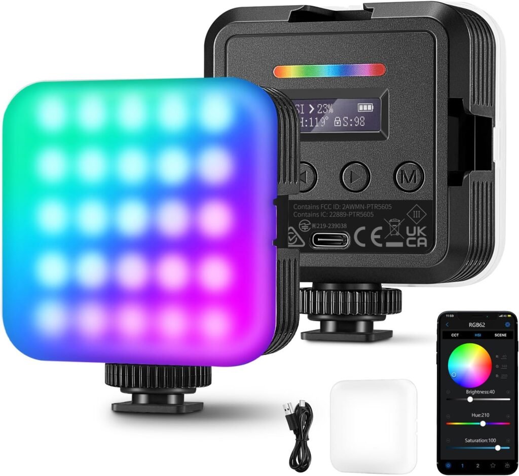 Magnetische RGB videolamp met app-besturing en LED-verlichting voor camera's