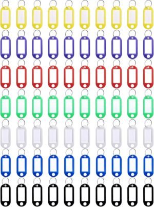 Beschrijfbare sleutelhangers met verwisselbare labels voor georganiseerde sleutelopslag