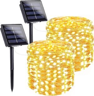 Solar LED lichtslinger voor buiten met warmwit licht, automatische sensor en 8 verlichtingsmodi