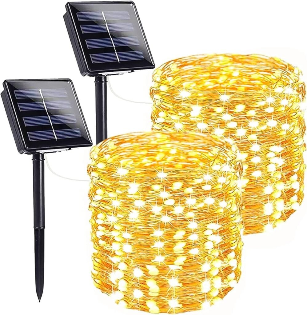 Solar LED lichtslinger voor buiten met warmwit licht, automatische sensor en 8 verlichtingsmodi
