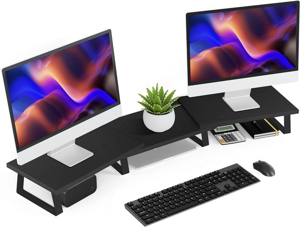 Verstelbare monitorstandaard voor 2 of 3 schermen, zwart, voor computer, laptop, printer en TV