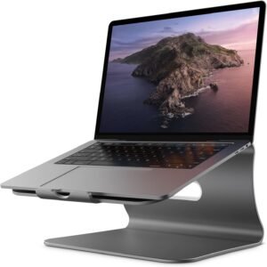 Laptopstandaard Aluminium Verstelbaar – Ergonomische Notebookstandaard – Zilverkleurig Duurzaam Design – Geschikt voor Laptops tot 15,6 Inch