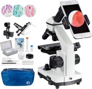 Compoundmicroscoop met Variabele Vergroting – Microscoop voor Voorbereide Objecten – LED Verlichting – Compleet met Accessoires