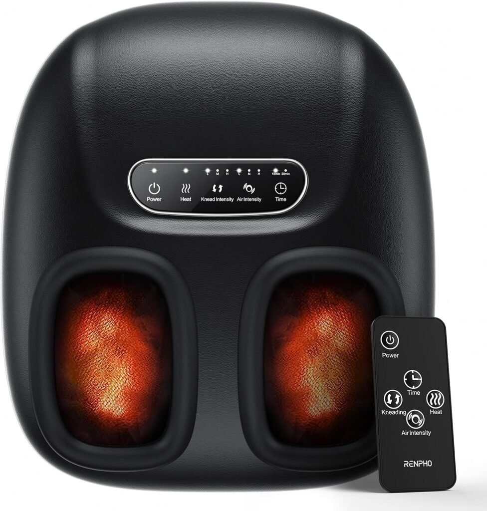 Elektrisch voetmassageapparaat met warmtefunctie en instelbare compressie voor vermoeide voeten