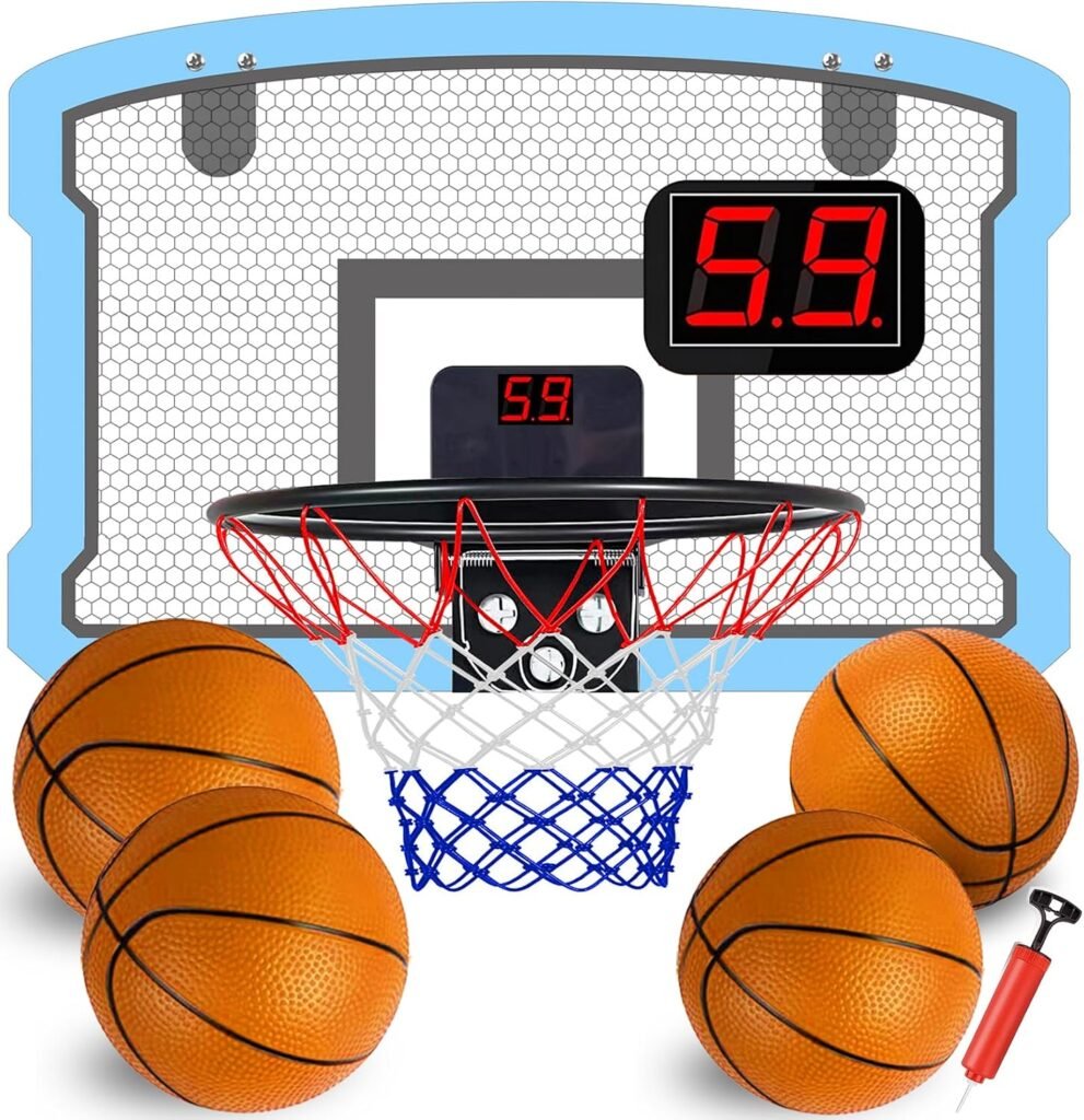 Mini basketbalmand set met automatische basketbalring, verstelbare hoogte en compact ontwerp voor indoor basketbaltraining