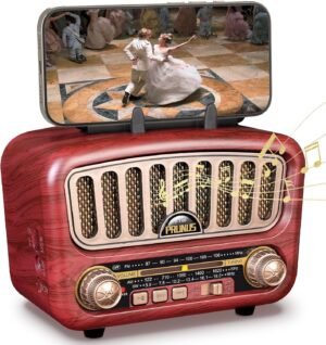 Retro vintage radio met Bluetooth 5.0, AM/FM/SW, oplaadbare batterij en 5W speaker