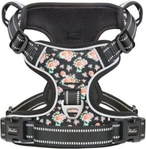 Hondenharnas met Bloemenprint – No-Pull Hondentuig met Handvat – Reflecterend Hondenvest voor Training en Wandelen – M